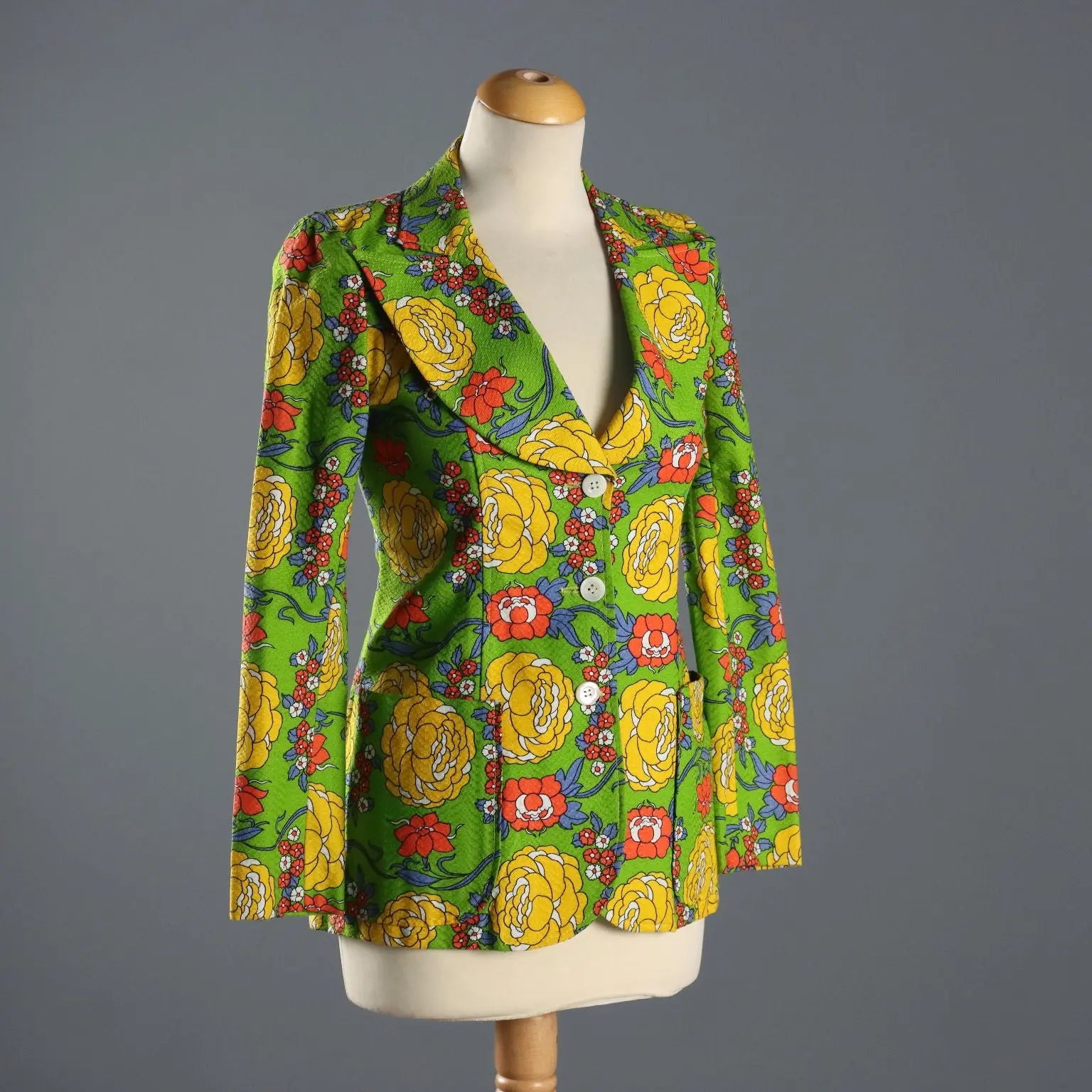 Vintage Flowery Jacket Cotton UK Size 10 Italy 1960s - UK Size 10 | Clothing & House Linens | Vintage