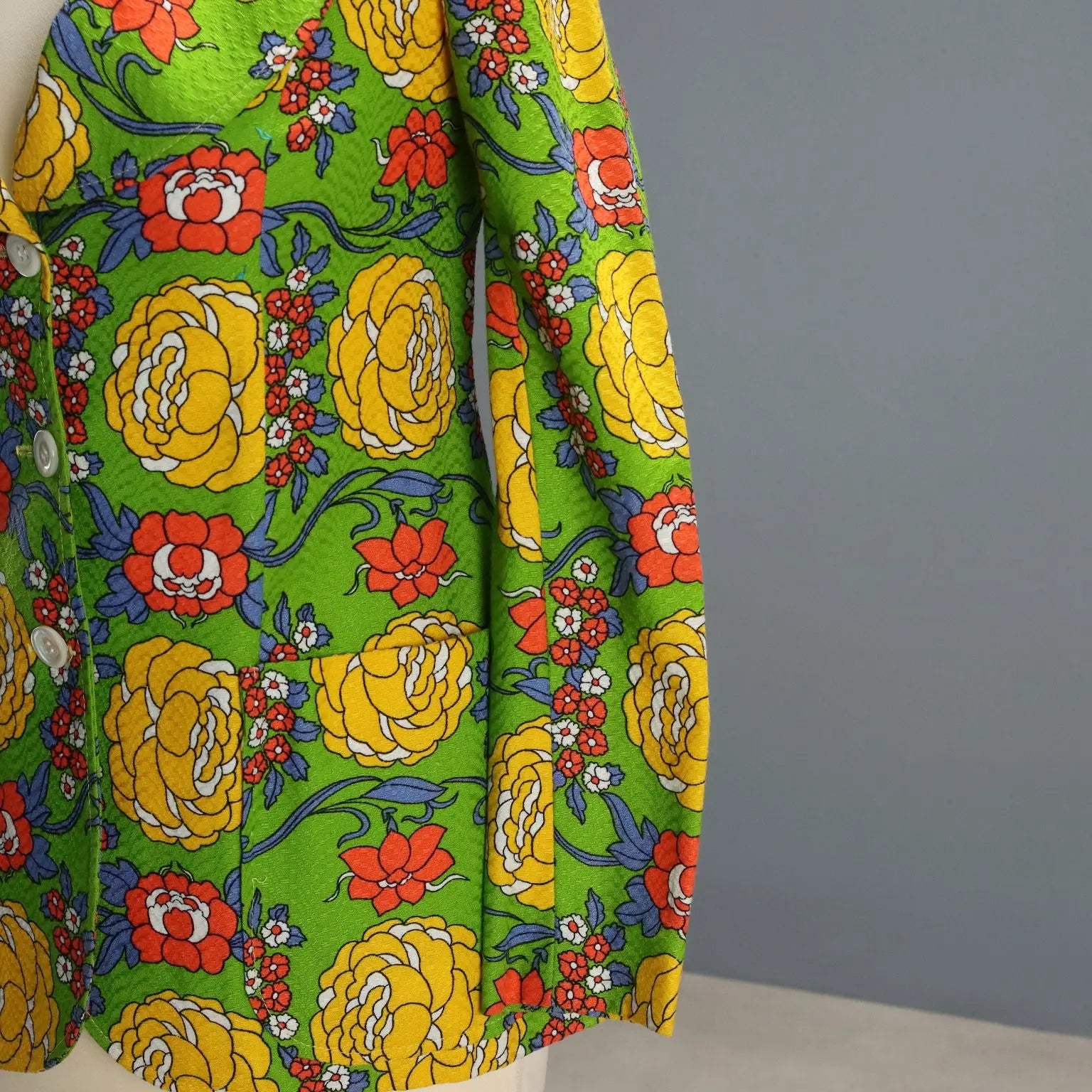 Vintage Flowery Jacket Cotton UK Size 10 Italy 1960s - UK Size 10 | Clothing & House Linens | Vintage