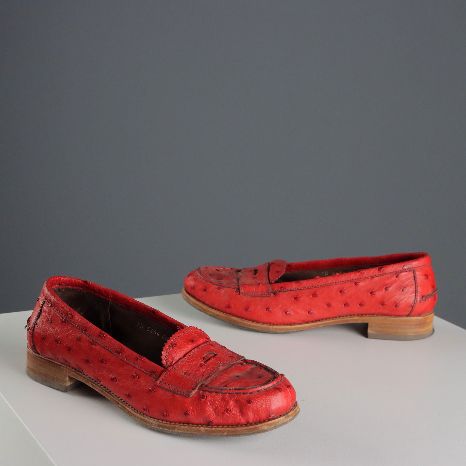 Prada Loafers Vintage Red Ostrich Leather UK Size 7 Italy 1990s
