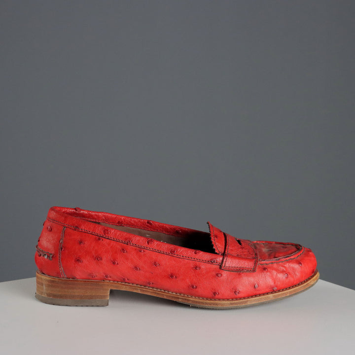 Prada Loafers Vintage Red Ostrich Leather UK Size 7 Italy 1990s