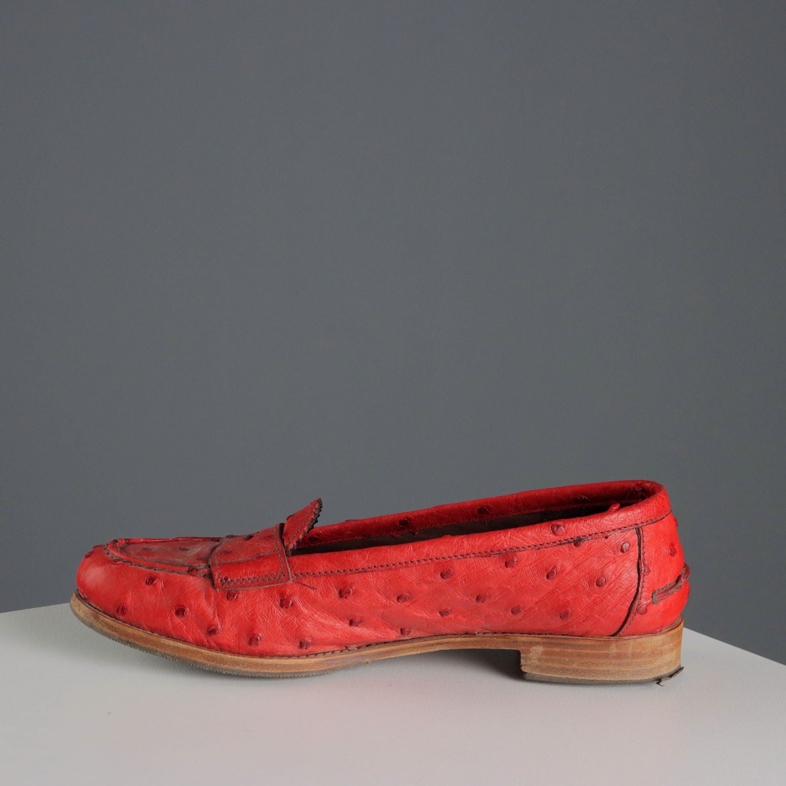 Prada Loafers Vintage Red Ostrich Leather UK Size 7 Italy 1990s