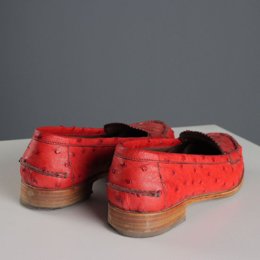 Prada Loafers Vintage Red Ostrich Leather UK Size 7 Italy 1990s