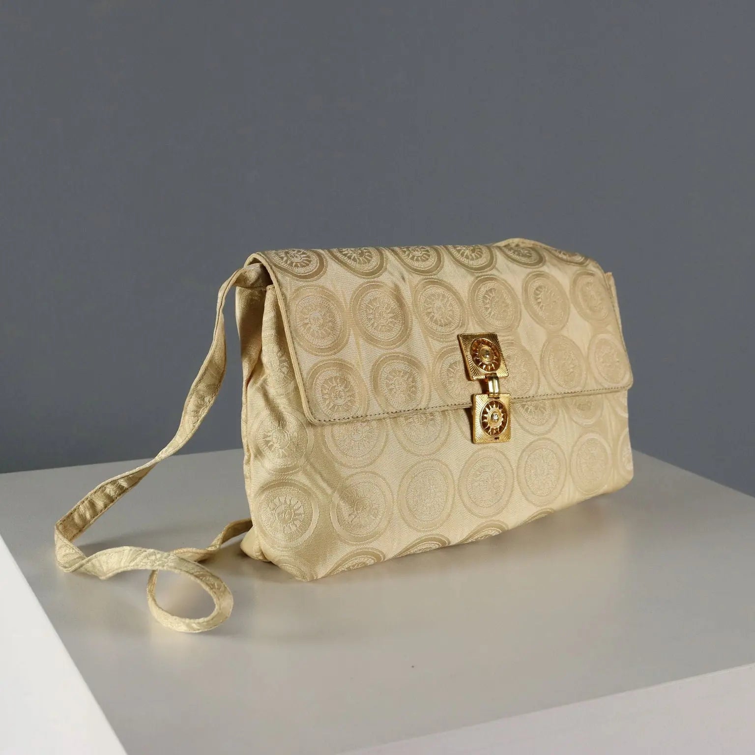 Versace Vintage Bag Beige Fabric Metal Italy 1990s | Clothing & House Linens | Vintage
