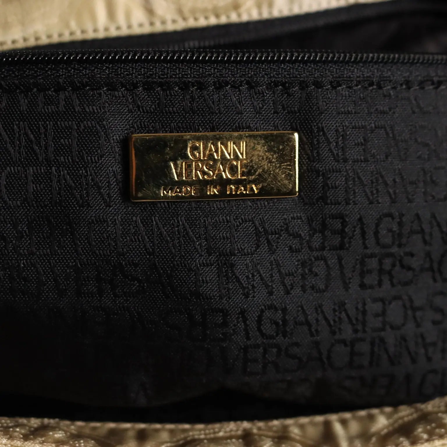 Versace Vintage Bag Beige Fabric Metal Italy 1990s | Clothing & House Linens | Vintage