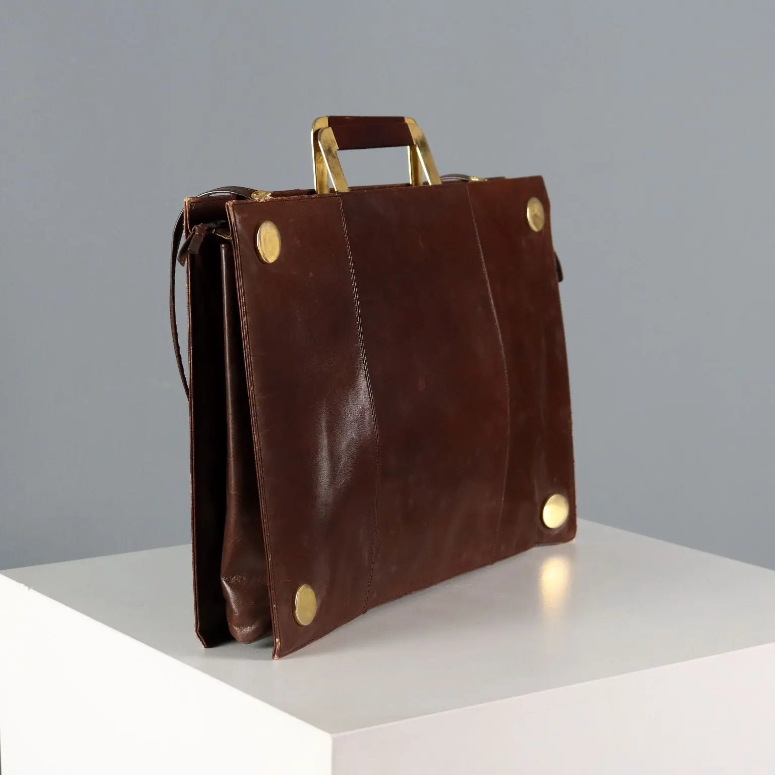 Vintage Rodo Bag Brown Leather Gilded Metal Italy 1970s | Clothing & House Linens | Vintage