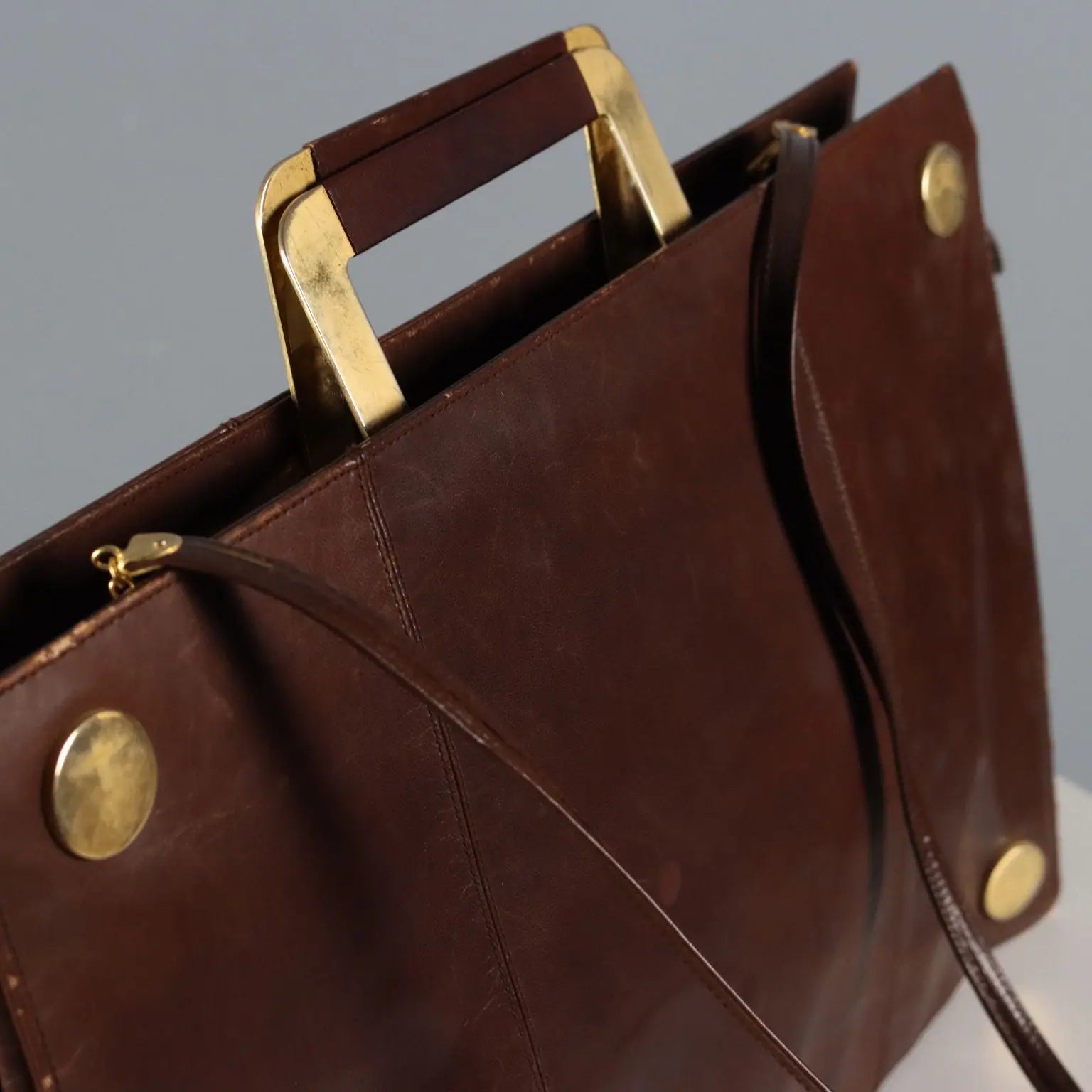 Vintage Rodo Bag Brown Leather Gilded Metal Italy 1970s | Clothing & House Linens | Vintage