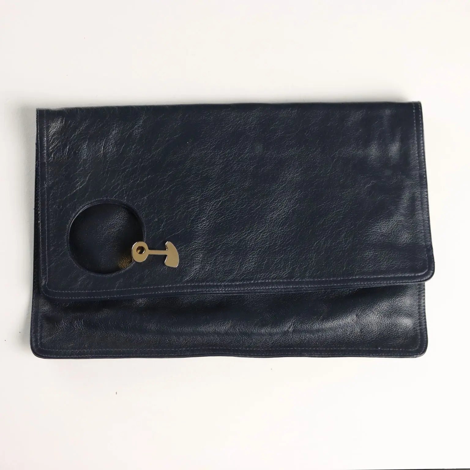 Vintage Blue Leather Clutch Gilded Metal Italy 1970s-80s | Clothing & House Linens | Vintage