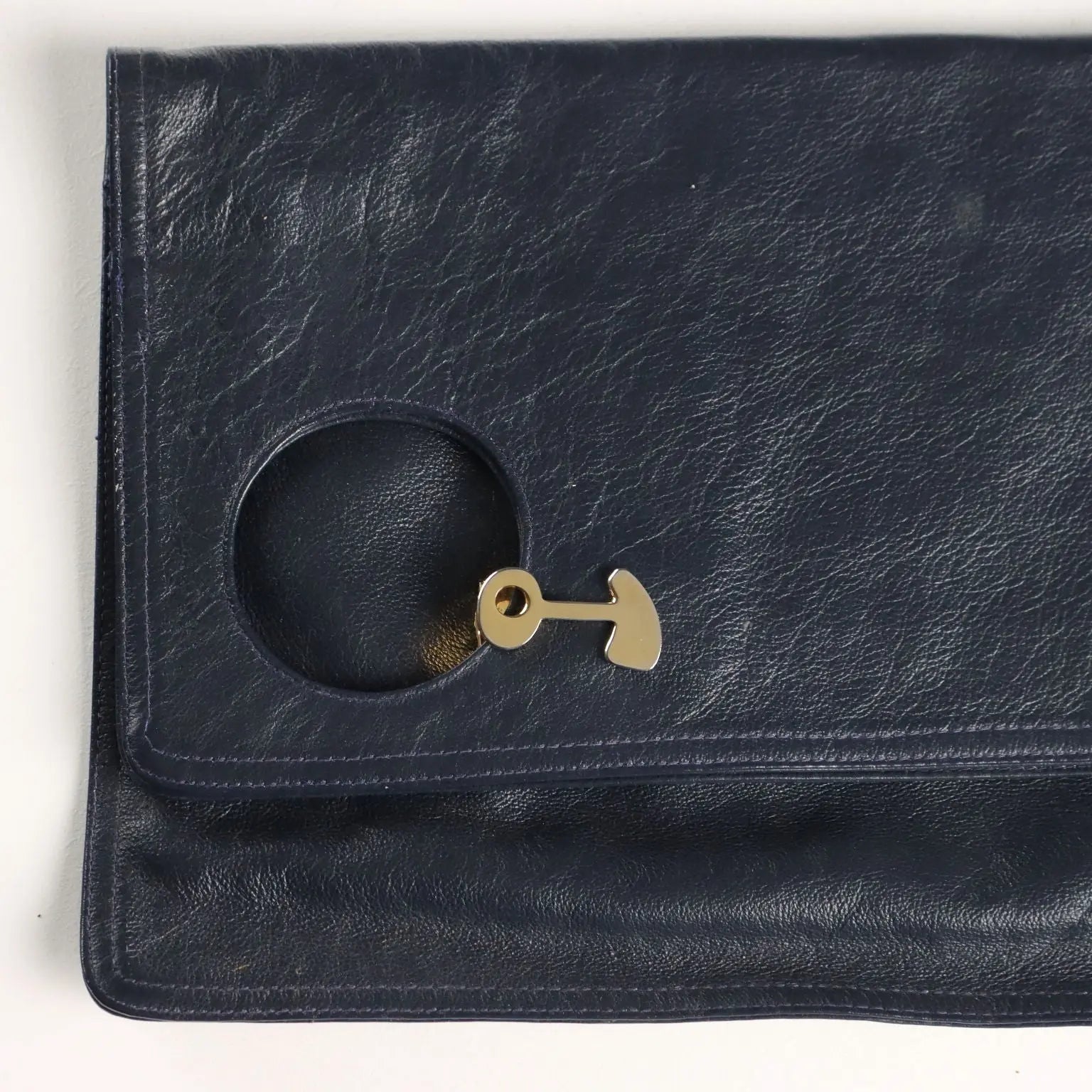Vintage Blue Leather Clutch Gilded Metal Italy 1970s-80s | Clothing & House Linens | Vintage
