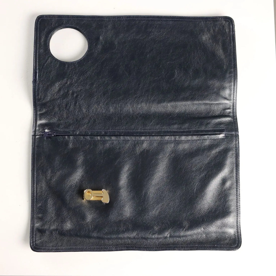 Vintage Blue Leather Clutch Gilded Metal Italy 1970s-80s | Clothing & House Linens | Vintage