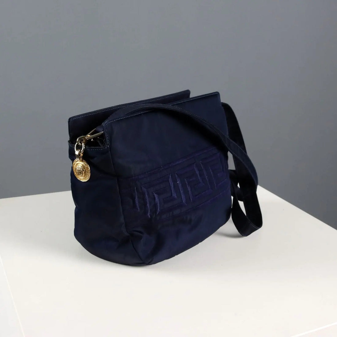 Gianni Versace Vintage Bag Blue Canvas Metal Italy 1990s | Clothing & House Linens | Vintage