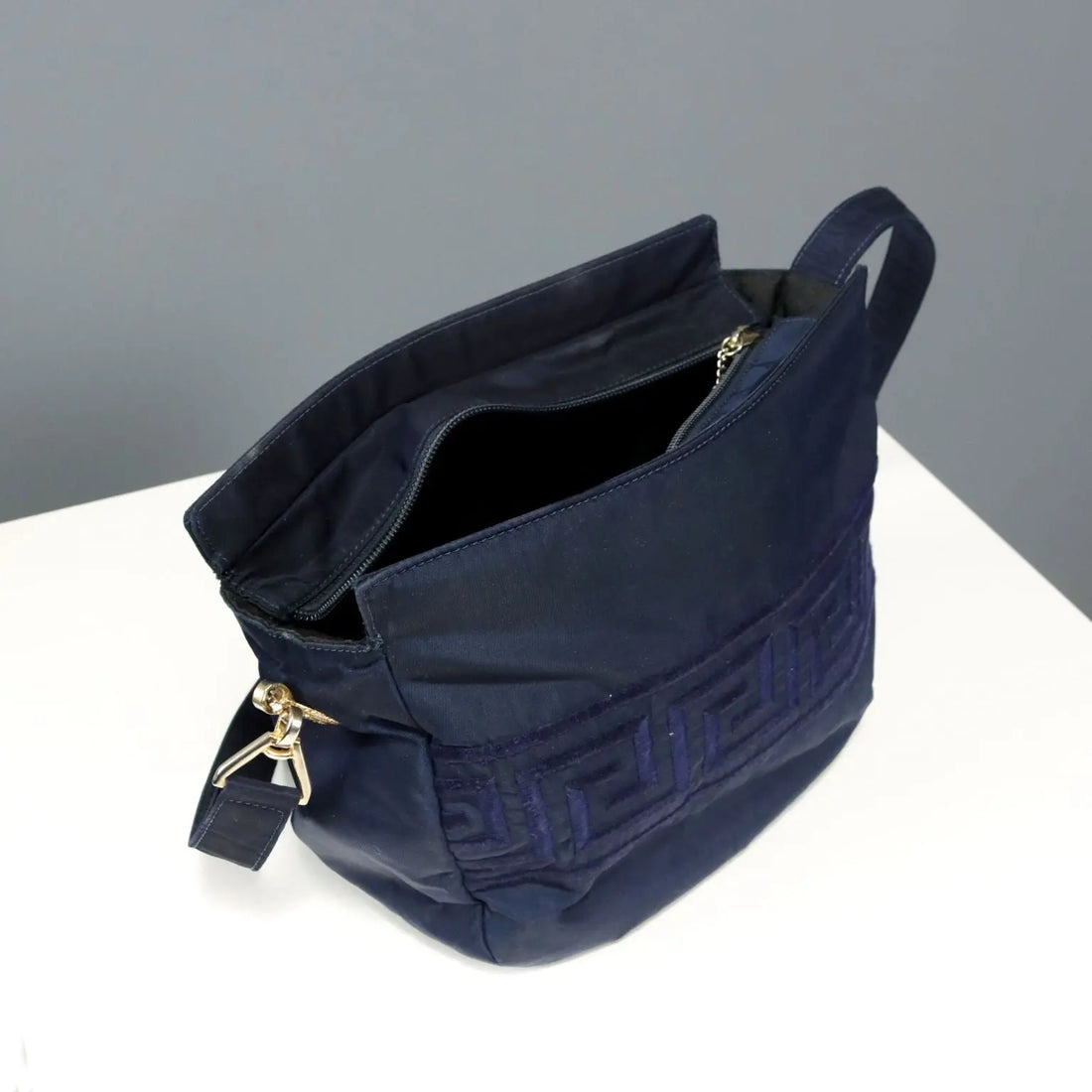 Gianni Versace Vintage Bag Blue Canvas Metal Italy 1990s | Clothing & House Linens | Vintage