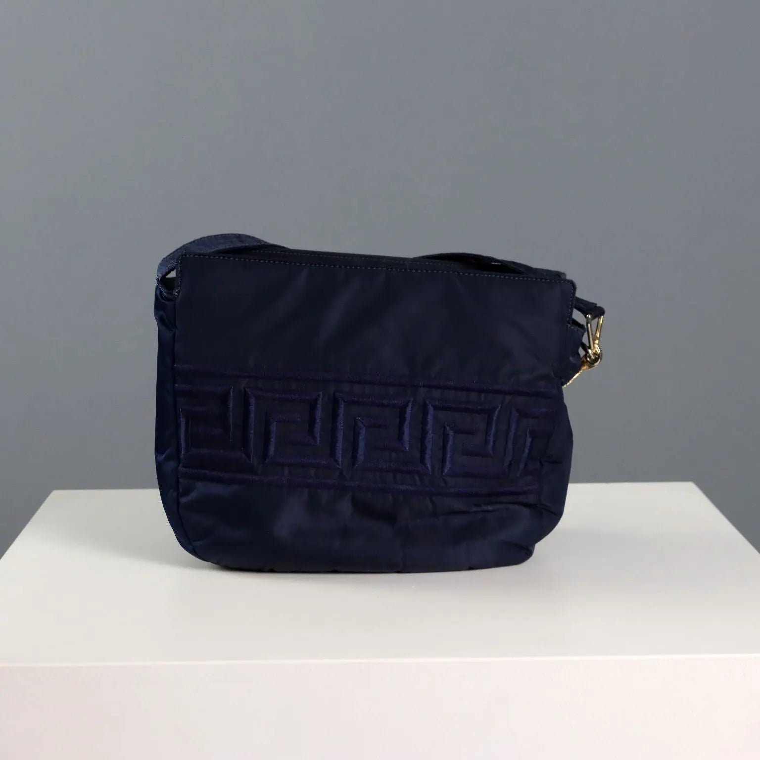 Gianni Versace Vintage Bag Blue Canvas Metal Italy 1990s | Clothing & House Linens | Vintage