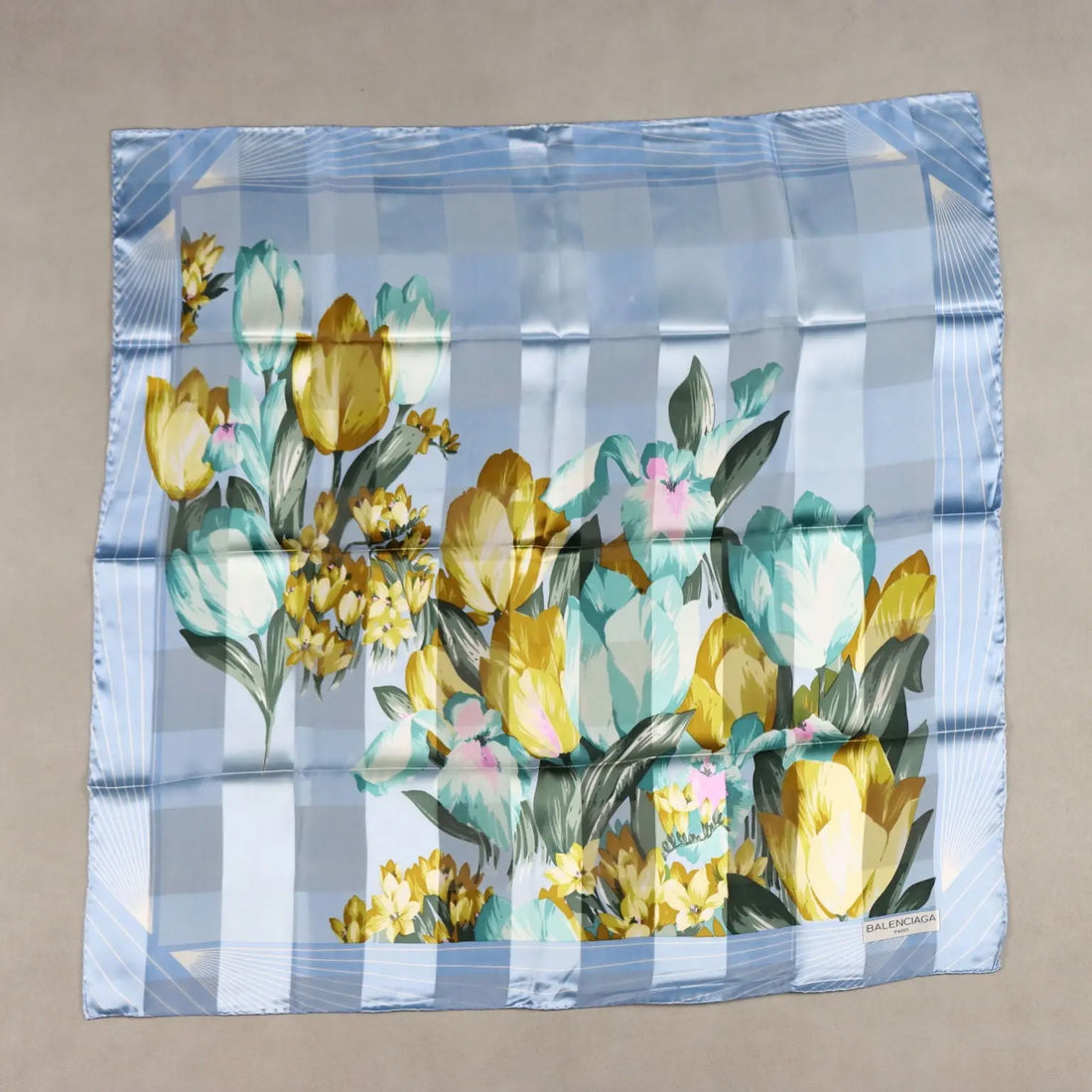 Balenciaga Vintage Scarf Silk Flower Pattern France 1970s