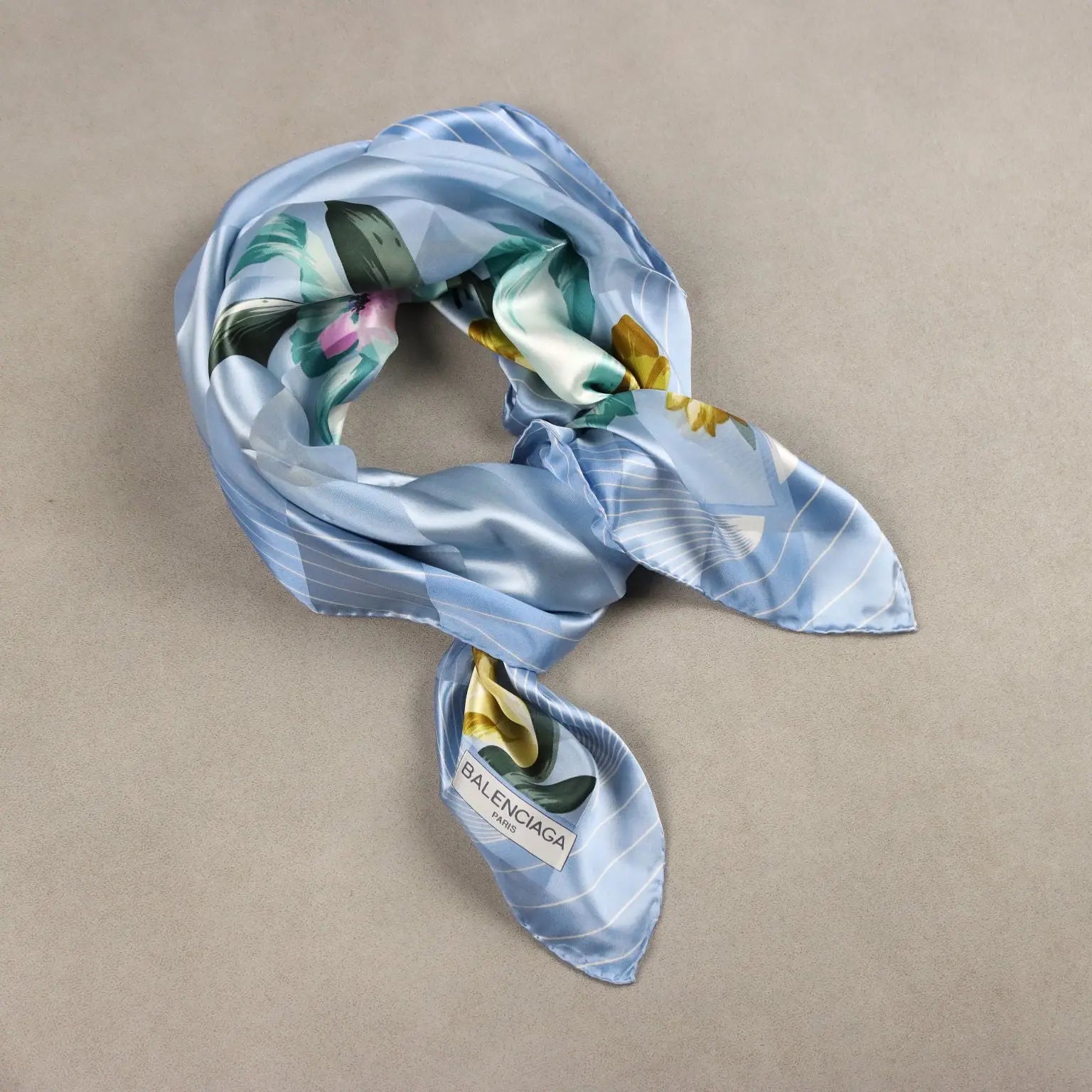 Balenciaga Vintage Scarf Silk Flower Pattern France 1970s