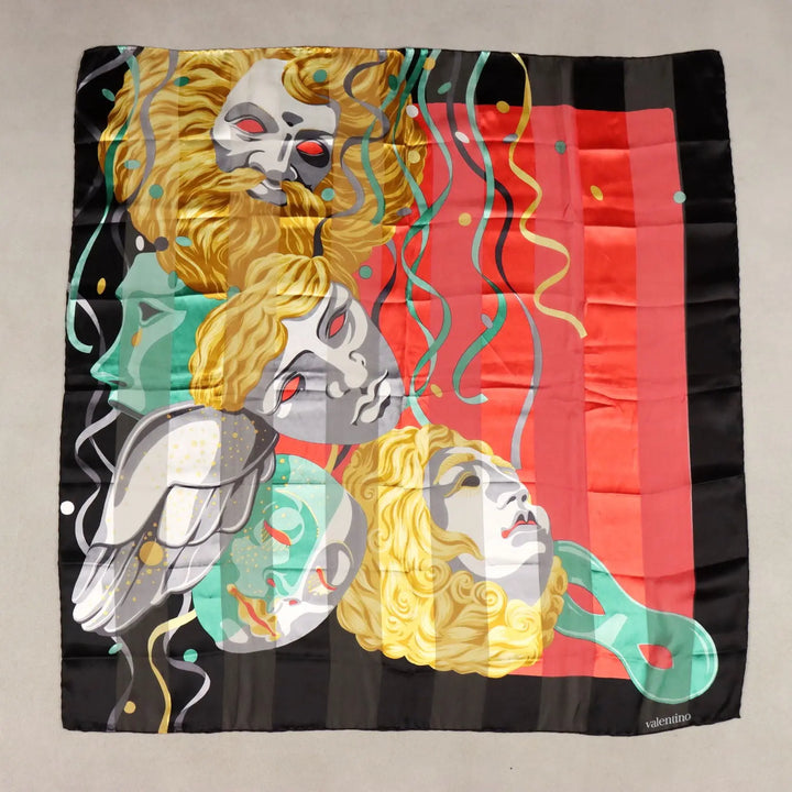 Vintage Scarf Valentino Silk with Masks Italy 1980s