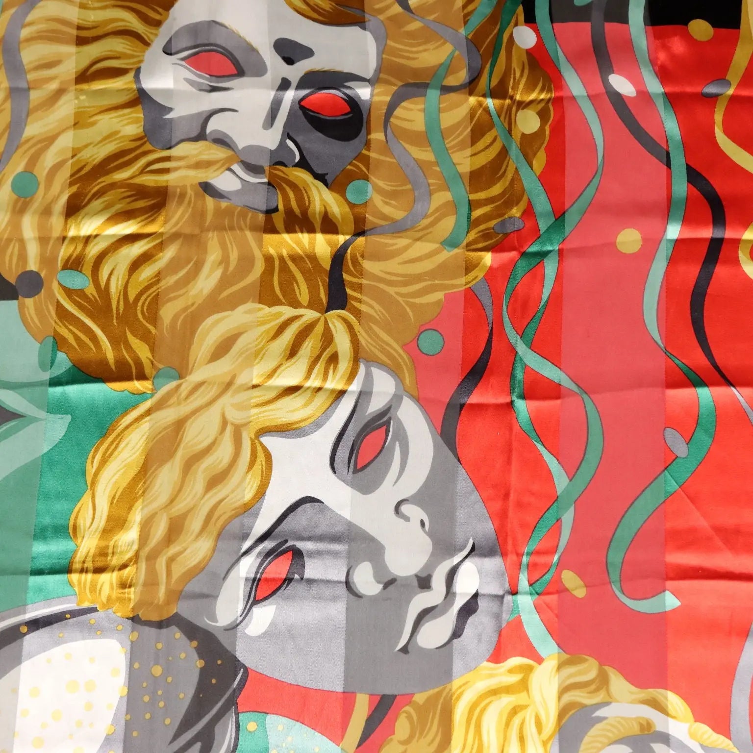 Vintage Scarf Valentino Silk with Masks Italy 1980s