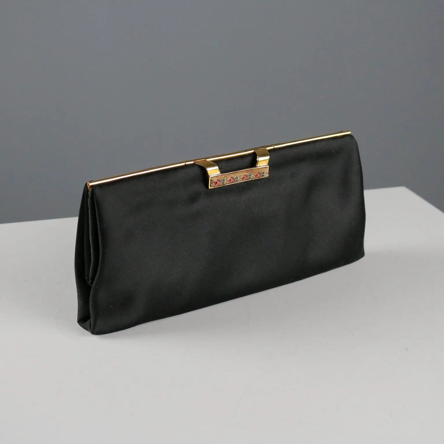 Vintage Evening Clutch Black Satin Italy 1950s-1960s