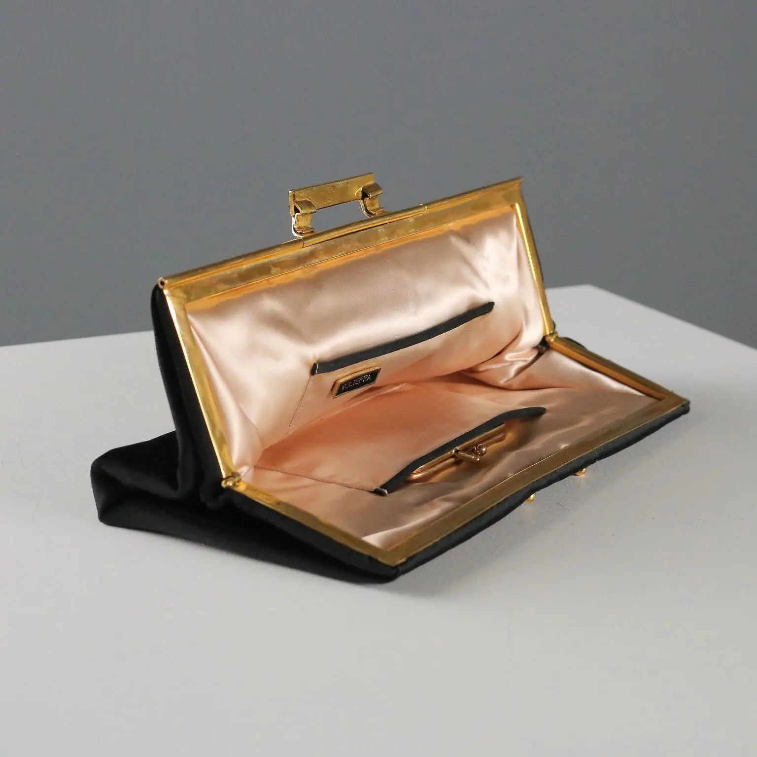 Vintage Evening Clutch Black Satin Italy 1950s-1960s