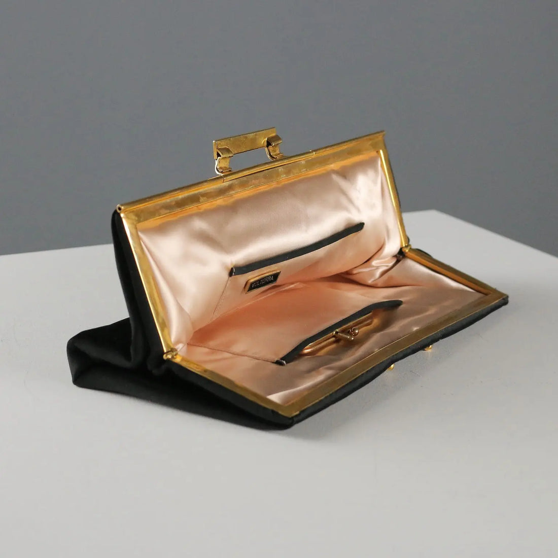 Vintage Evening Clutch Black Satin Italy 1950s-1960s