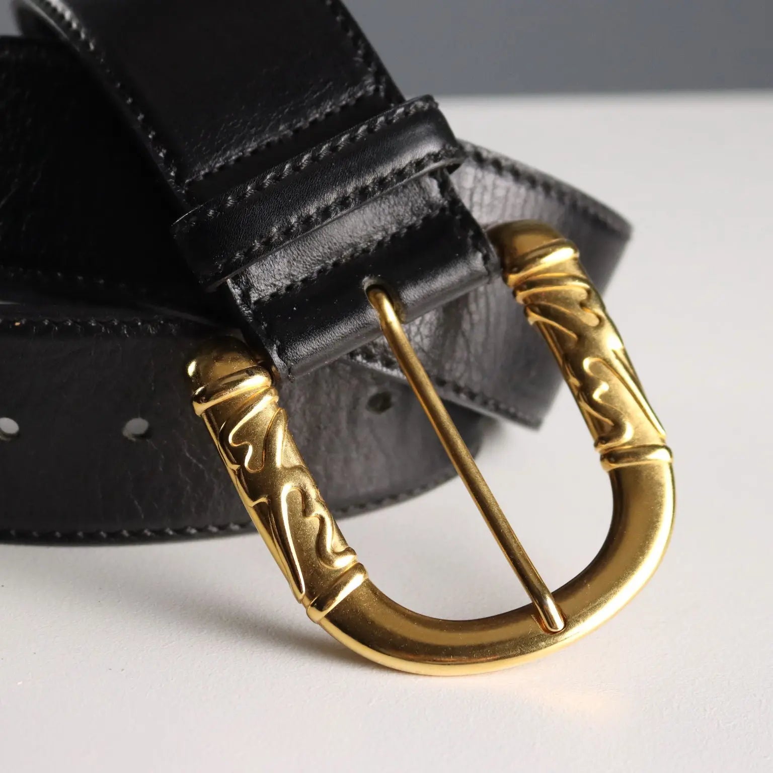 Escada Black Vintage Belt Black Leather Metal Germany 1980s-90s