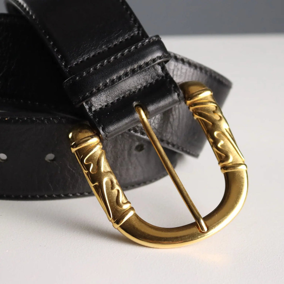 Escada Black Vintage Belt Black Leather Metal Germany 1980s-90s