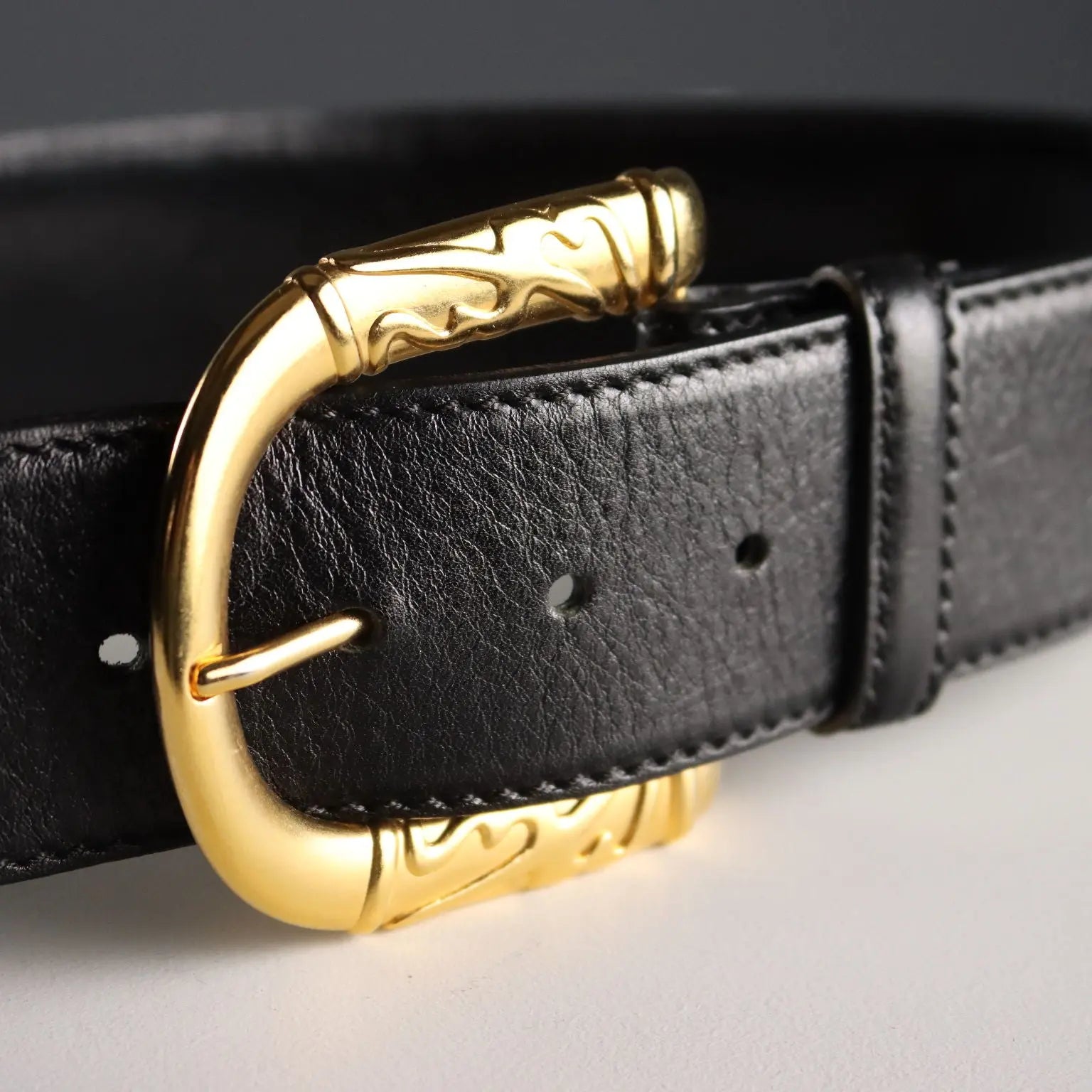 Escada Black Vintage Belt Black Leather Metal Germany 1980s-90s