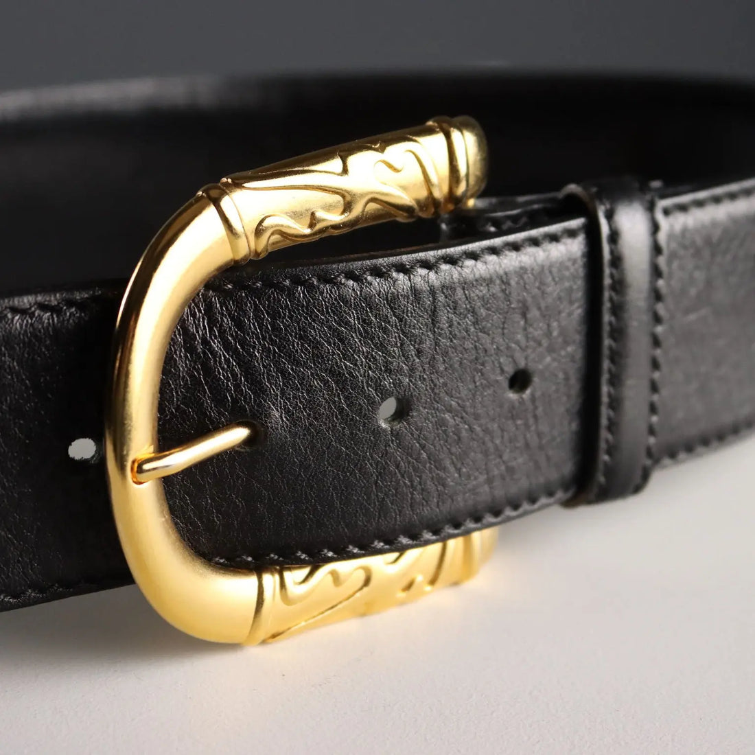 Escada Black Vintage Belt Black Leather Metal Germany 1980s-90s