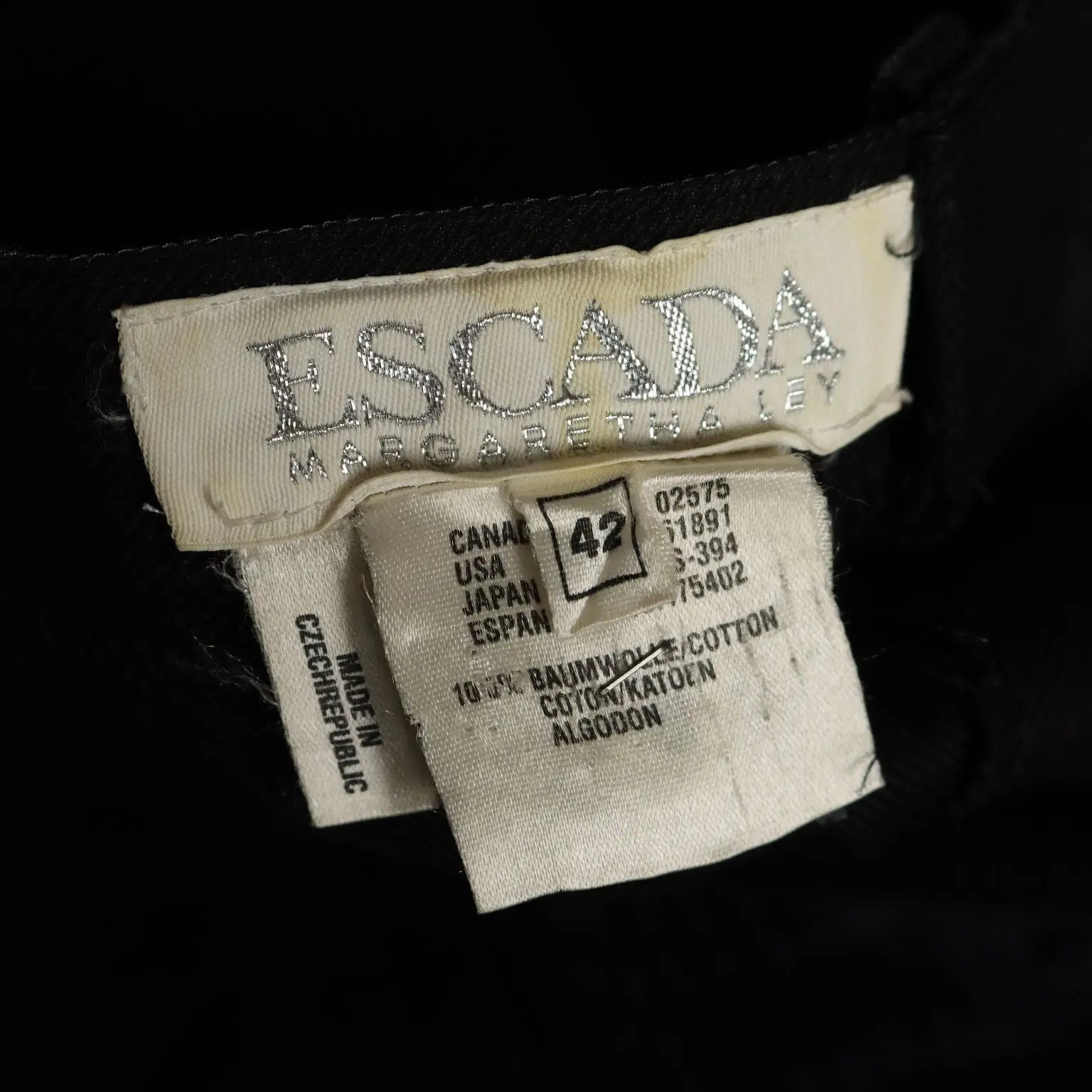 Escada Black Vintage Pants Cotton UK Size 12 Germany 1980s - UK Size 12 | Clothing & House Linens | Vintage