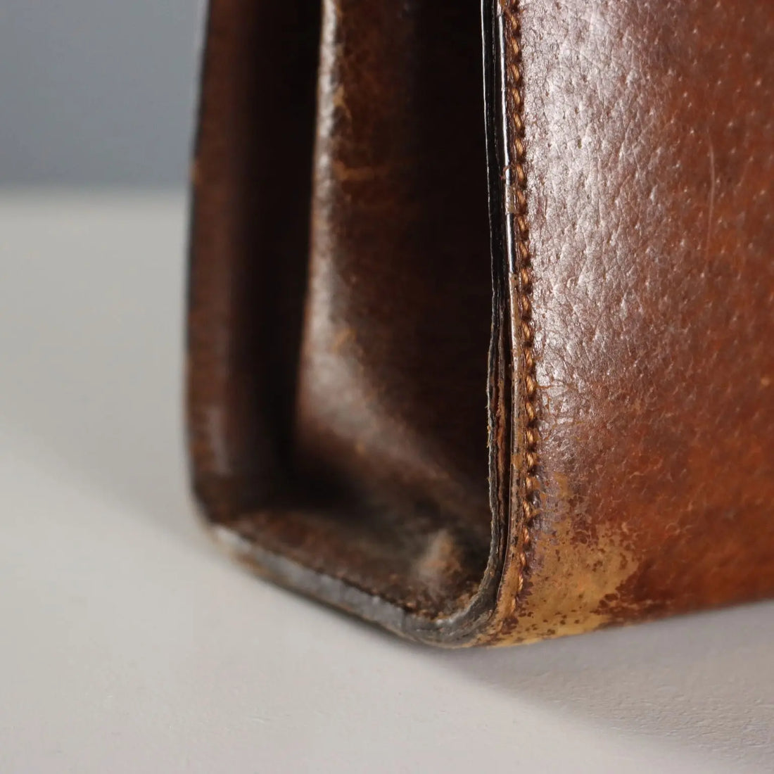 Gucci Vintage Brown Leather Bag Metal Italy 1960s