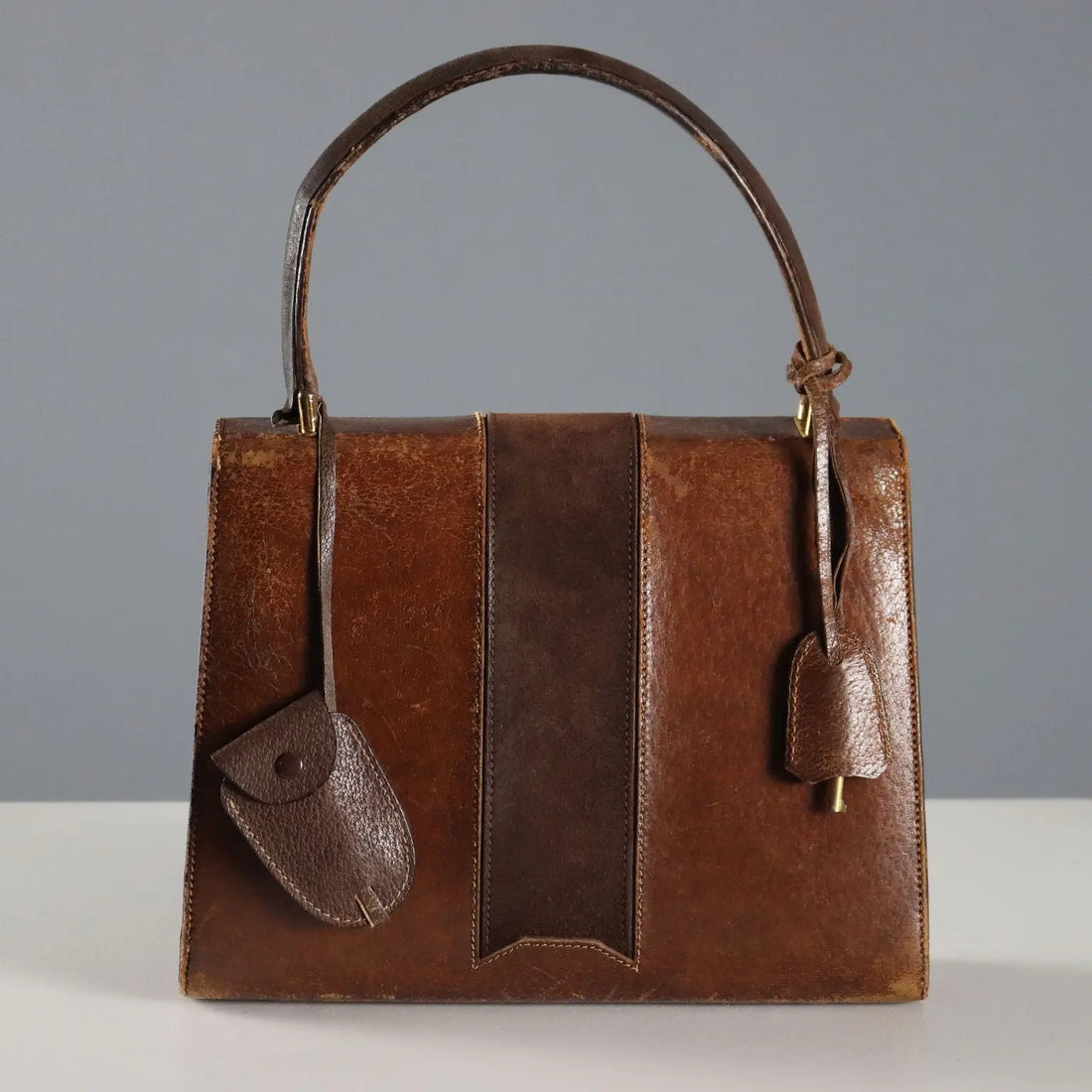 Gucci Vintage Brown Leather Bag Metal Italy 1960s