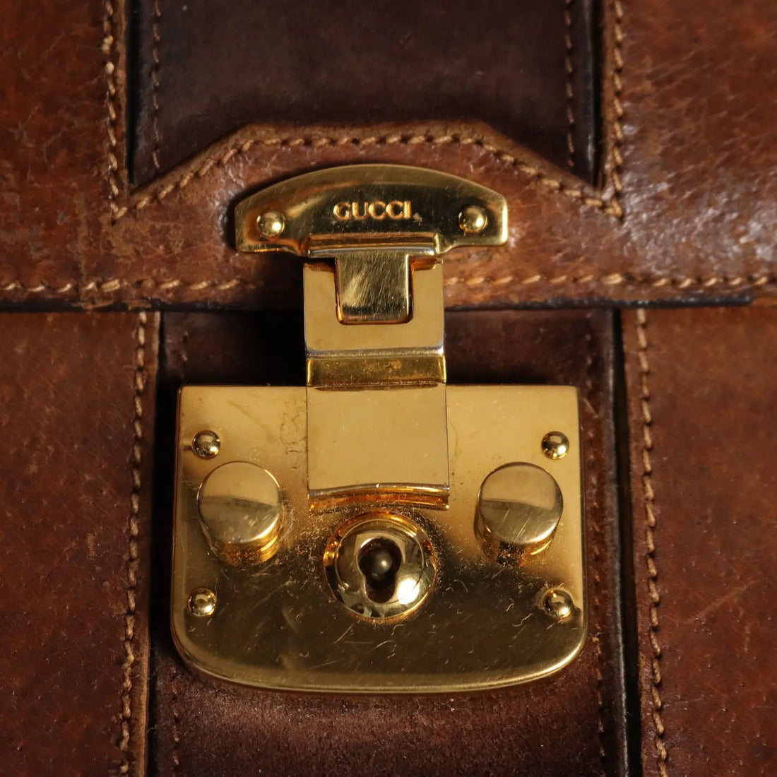 Gucci Vintage Brown Leather Bag Metal Italy 1960s