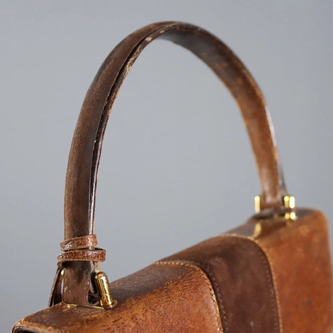 Gucci Vintage Brown Leather Bag Metal Italy 1960s