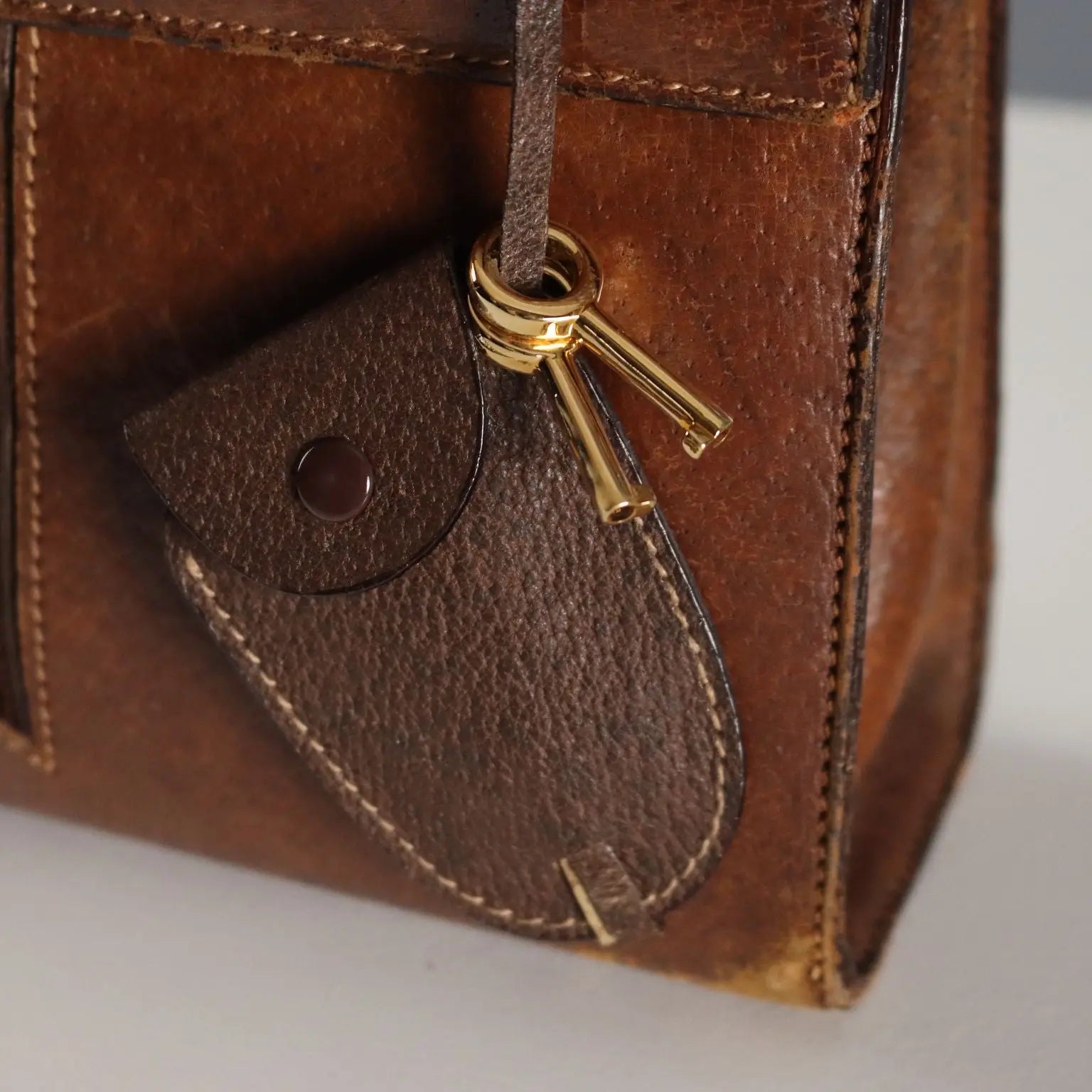 Gucci Vintage Brown Leather Bag Metal Italy 1960s