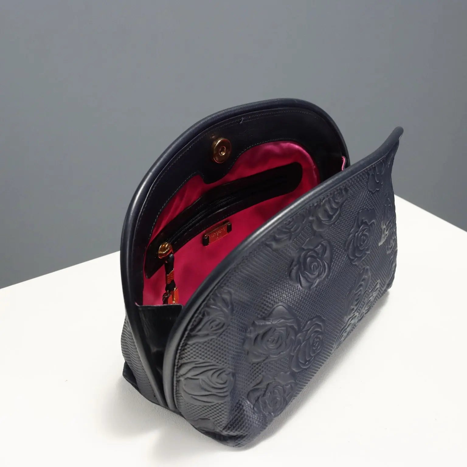 Ungaro Vintage Clutch Bag Blue Leather France 1980s-1990s