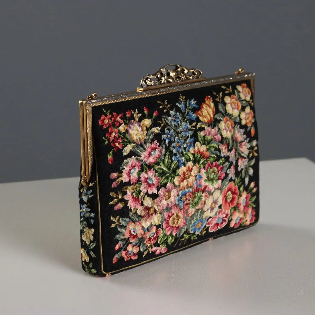 Vintage Petit Point Rectangular Handbag Cotton Italy 1950s-60s