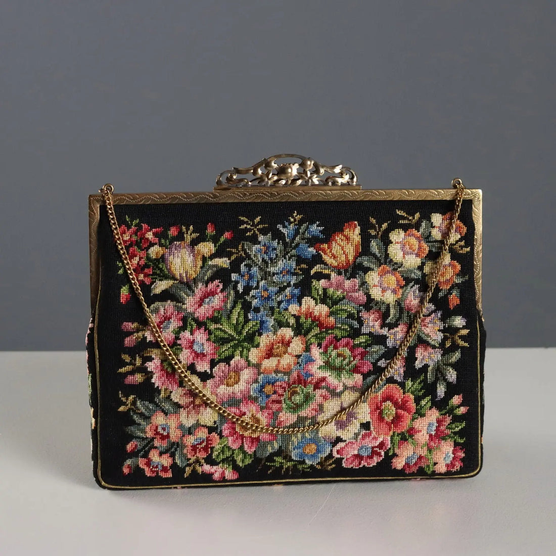 Vintage Petit Point Rectangular Handbag Cotton Italy 1950s-60s