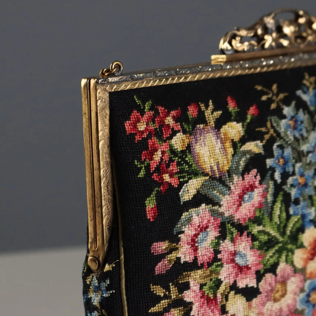 Vintage Petit Point Rectangular Handbag Cotton Italy 1950s-60s