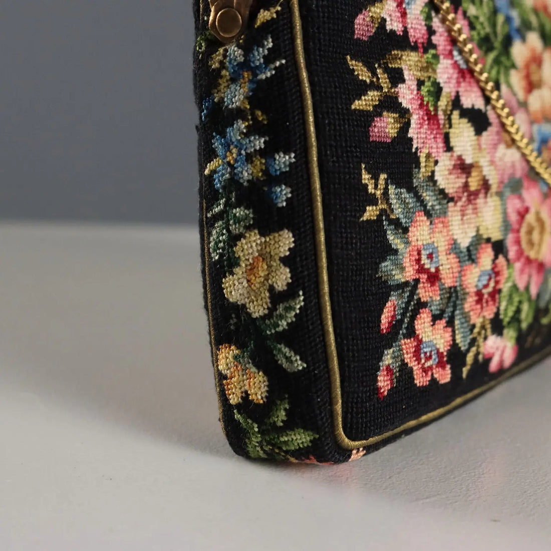Vintage Petit Point Rectangular Handbag Cotton Italy 1950s-60s