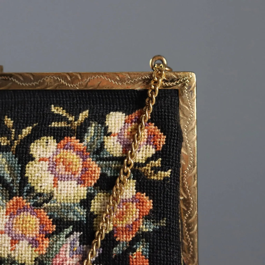 Vintage Petit Point Rectangular Handbag Cotton Italy 1950s-60s