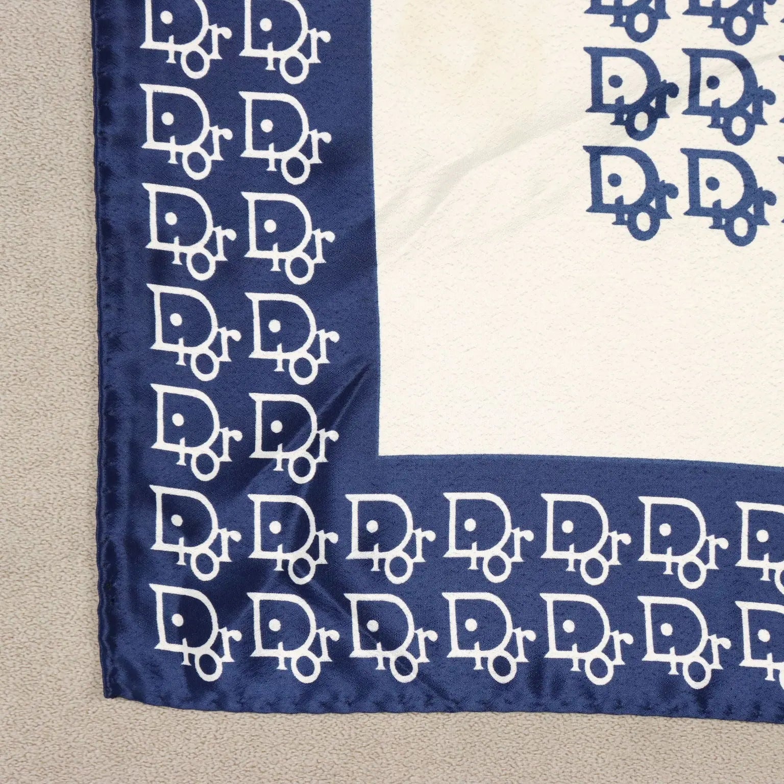 Dior Silk Scarf White Blue Oblique 1967