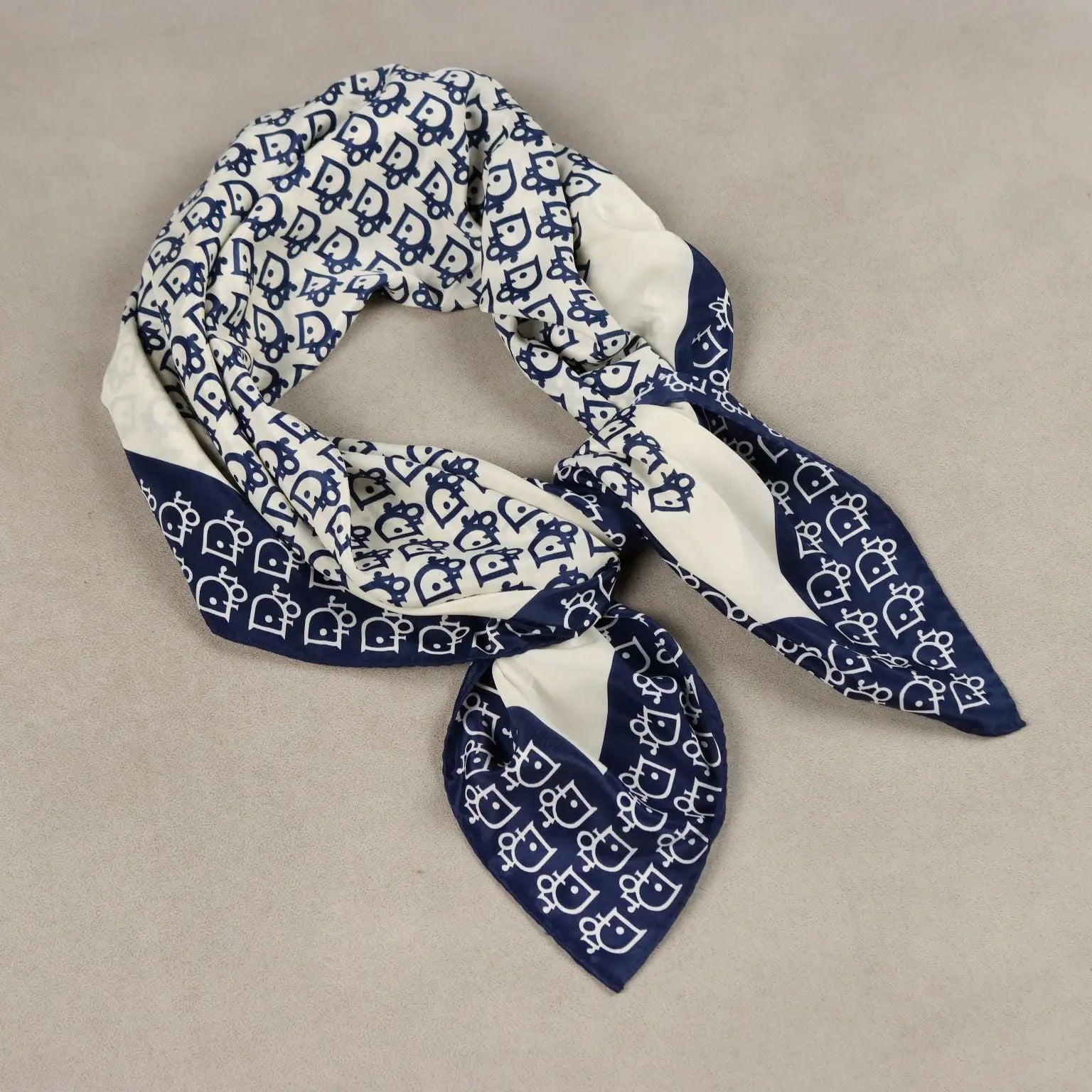Dior Silk Scarf White Blue Oblique 1967