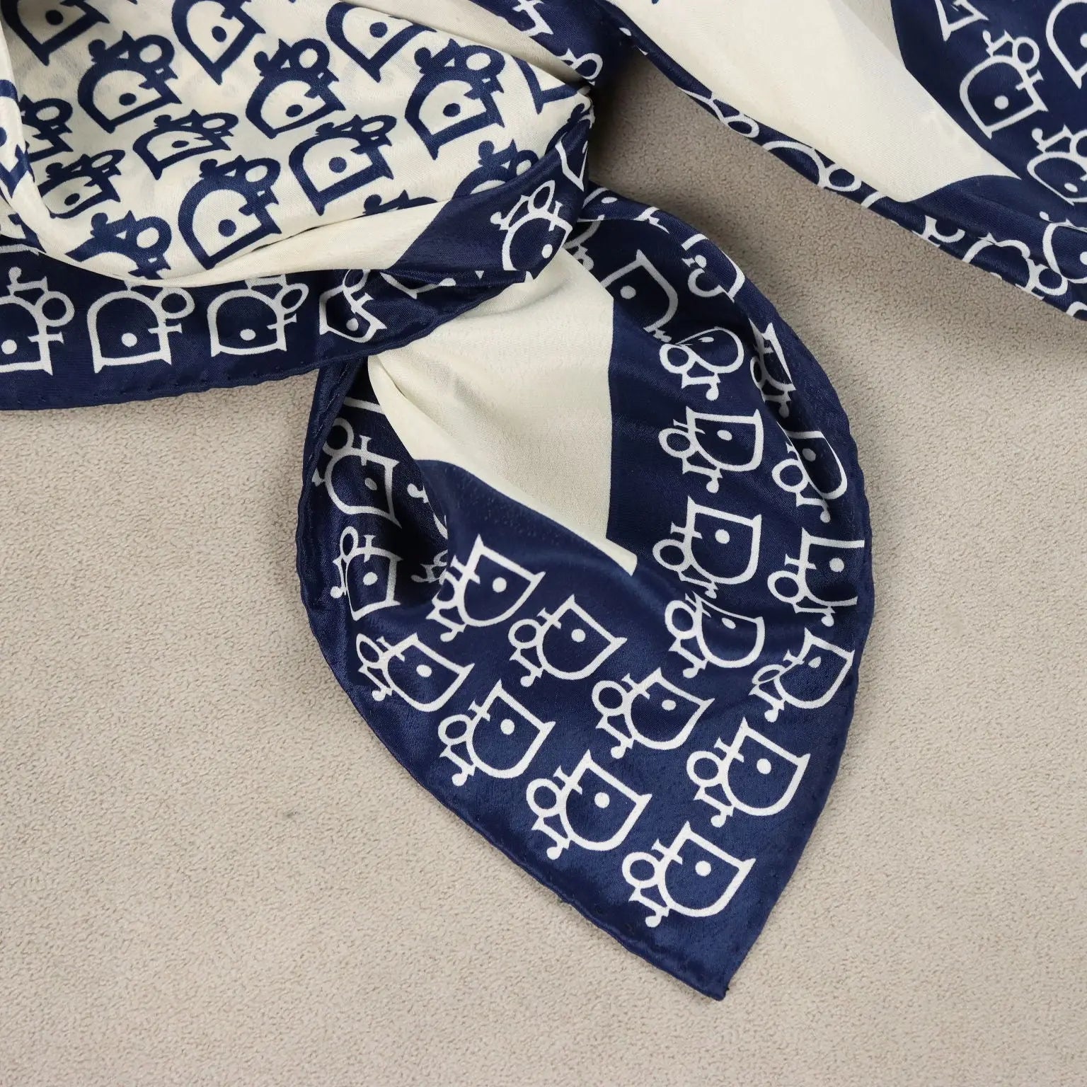 Dior Silk Scarf White Blue Oblique 1967
