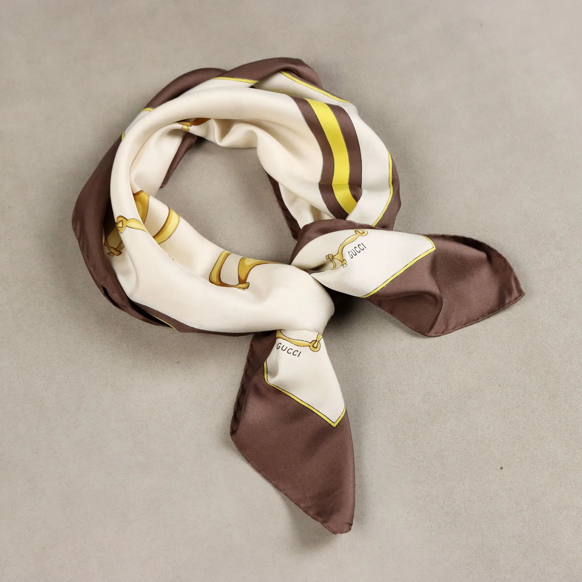 Vintage Gucci Scarf Silk Twill Gilded Beads Italy 1970s