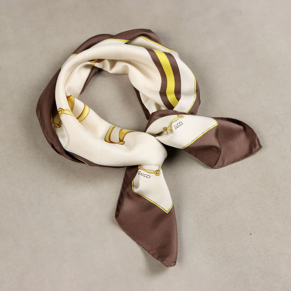 Vintage Gucci Scarf Silk Twill Gilded Beads Italy 1970s