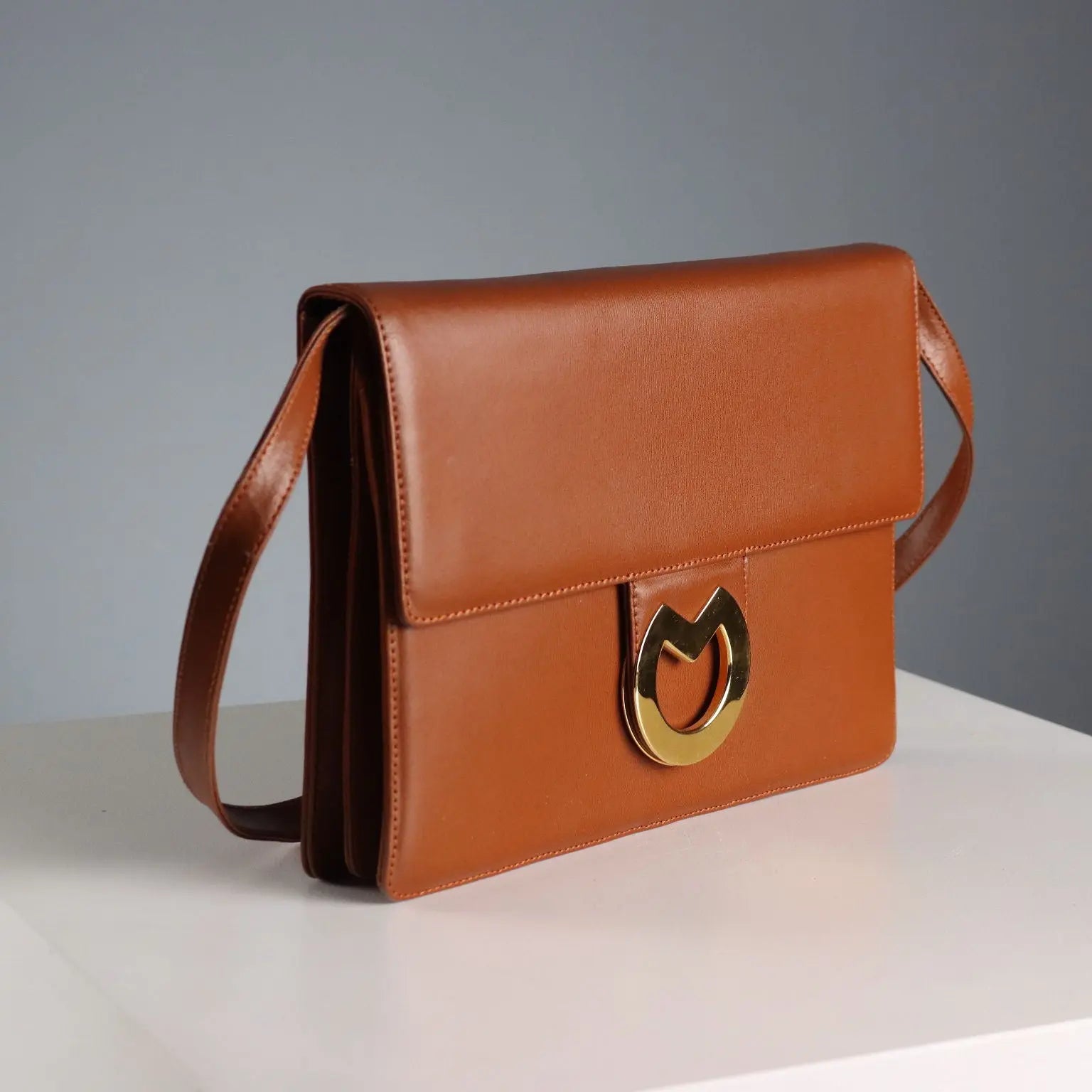 Mila Schön Vintage Bag Brown Leather Metal Italy 1980s