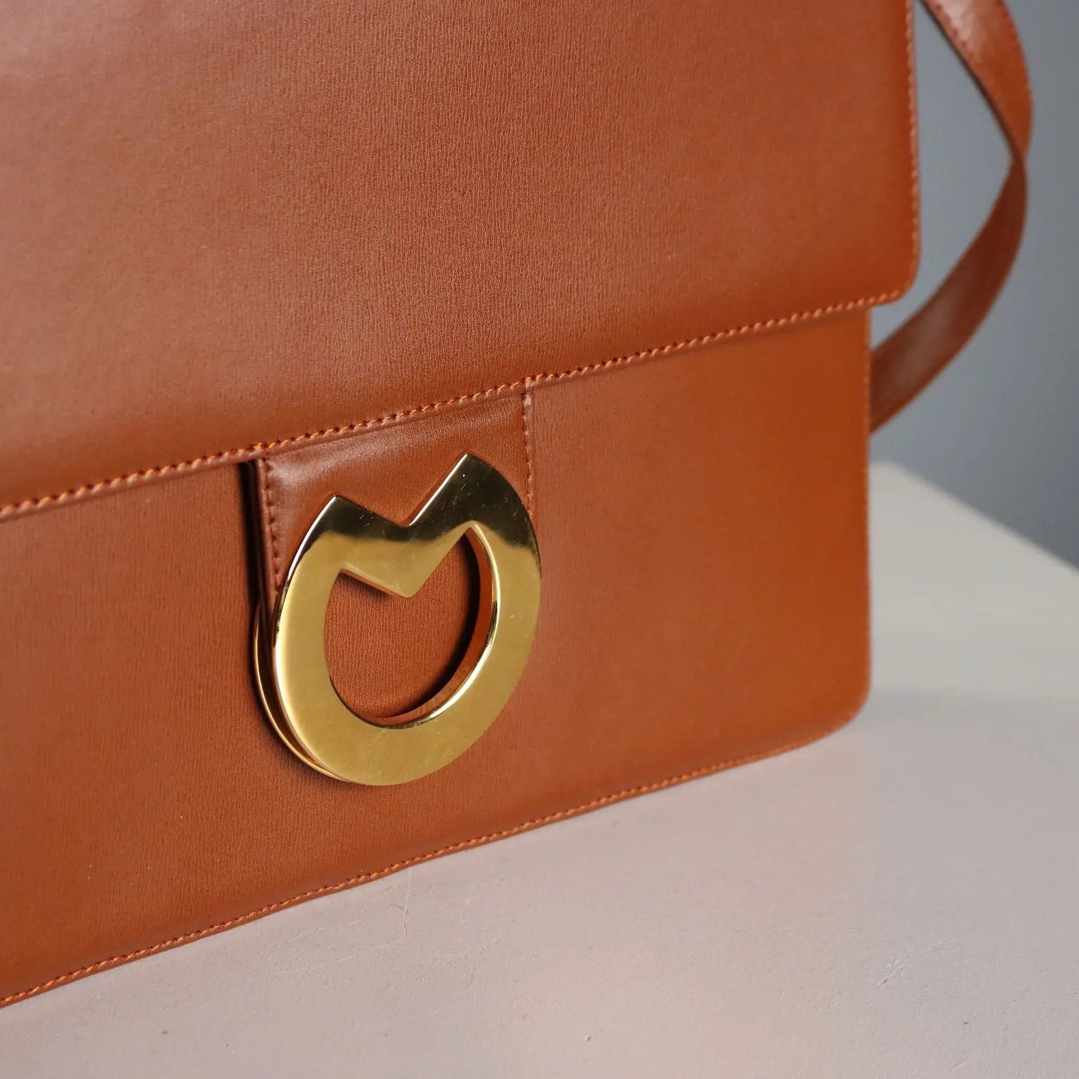 Mila Schön Vintage Bag Brown Leather Metal Italy 1980s