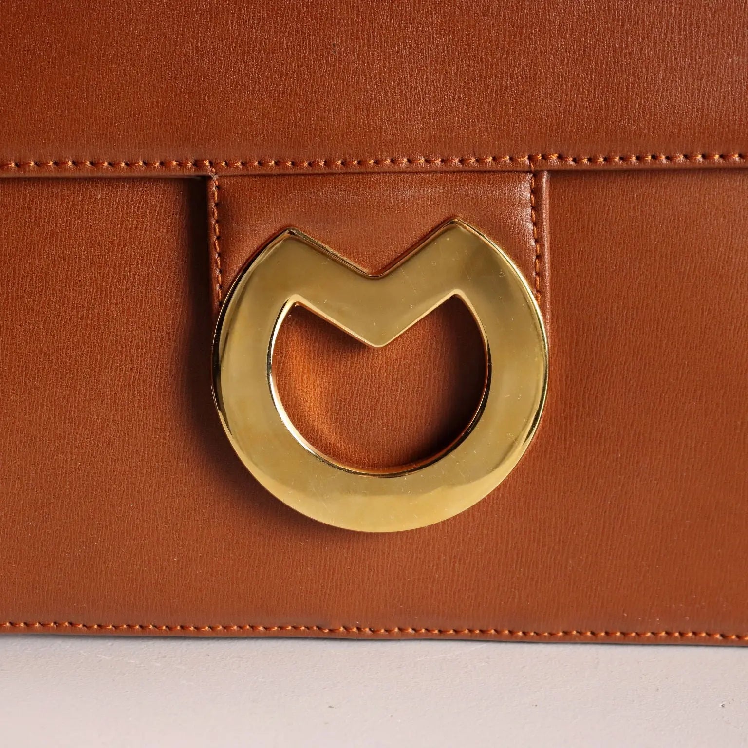 Mila Schön Vintage Bag Brown Leather Metal Italy 1980s