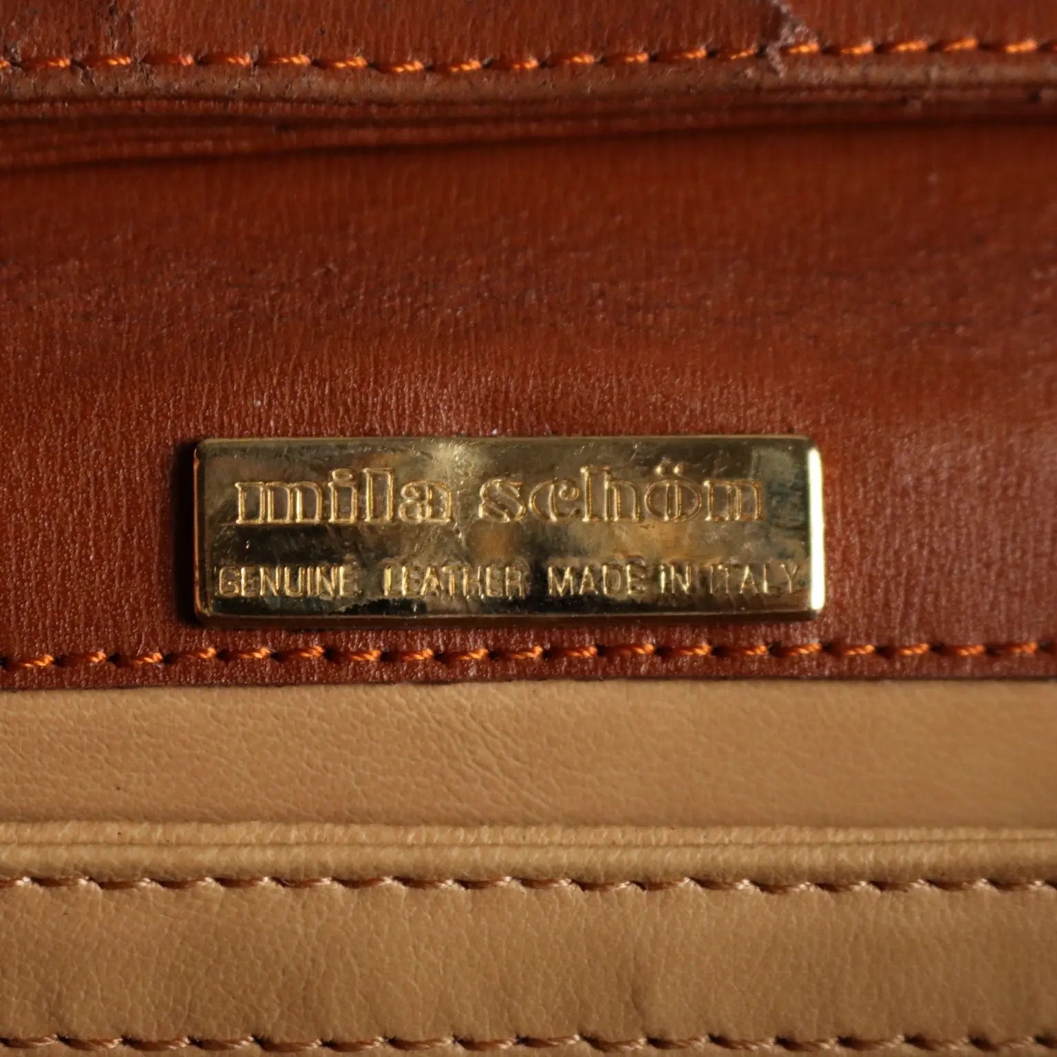 Mila Schön Vintage Bag Brown Leather Metal Italy 1980s