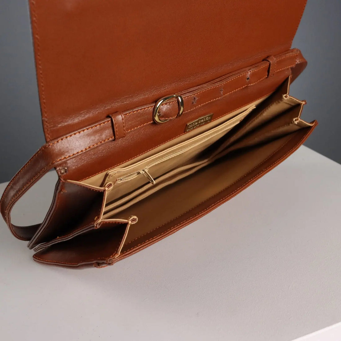 Mila Schön Vintage Bag Brown Leather Metal Italy 1980s