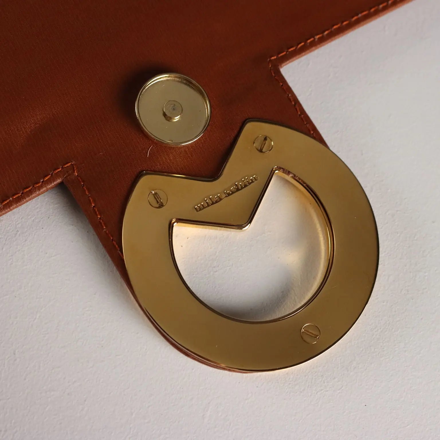 Mila Schön Vintage Bag Brown Leather Metal Italy 1980s